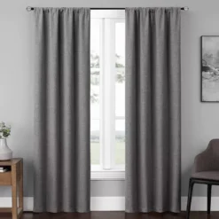 Anya Gray Blackout Rod Pocket Curtain Panel Pair, (84")
