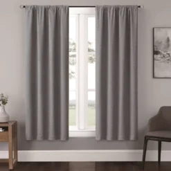 Anya Navy Blackout Rod Pocket Curtain Panel Pair, (63")