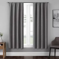 Anya Gray Blackout Rod Pocket Curtain Panel Pair, (63")