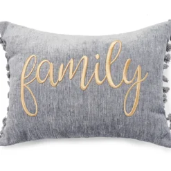 "Family" Gray Lumbar Throw Pillow