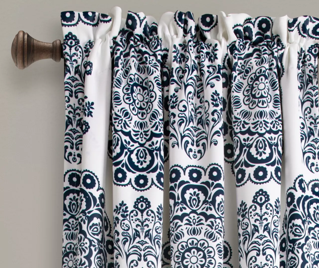 Evelyn Medallion Navy & White Room-Darkening Rod Pocket Curtain Panel Pair, (95") - Image 2