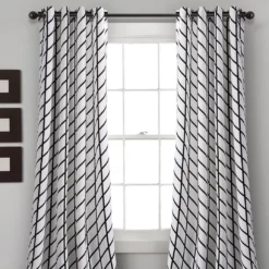 Feather Arrow Geo White & Black Room-Darkening Grommet Curtain Panel Pair, (95")