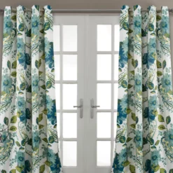 Floral Paisley Blue & Green Room-Darkening Grommet Curtain Panel Pair, (108")