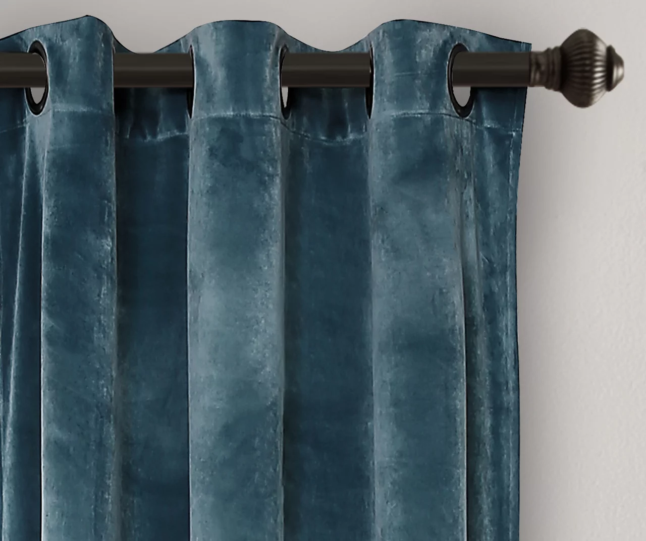 Prima Velvet Color Block Slate Blue & Gray Room-Darkening Grommet Curtain Panel Pair, (84") - Image 2
