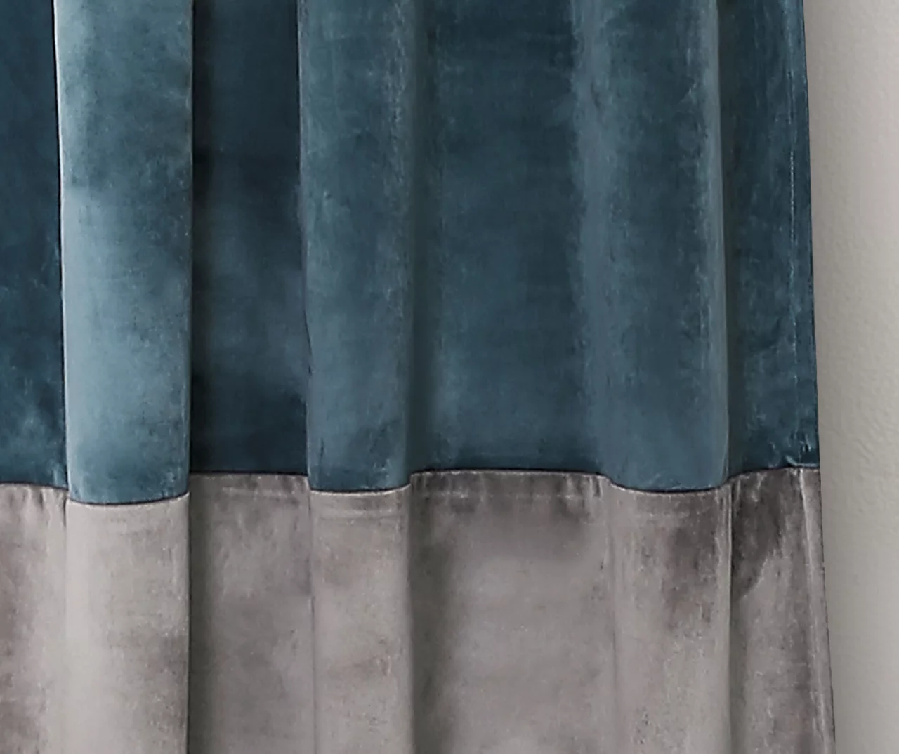 Prima Velvet Color Block Slate Blue & Gray Room-Darkening Grommet Curtain Panel Pair, (84") - Image 3