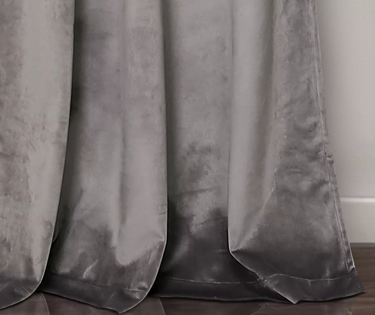 Prima Velvet Color Block Slate Blue & Gray Room-Darkening Grommet Curtain Panel Pair, (84") - Image 4