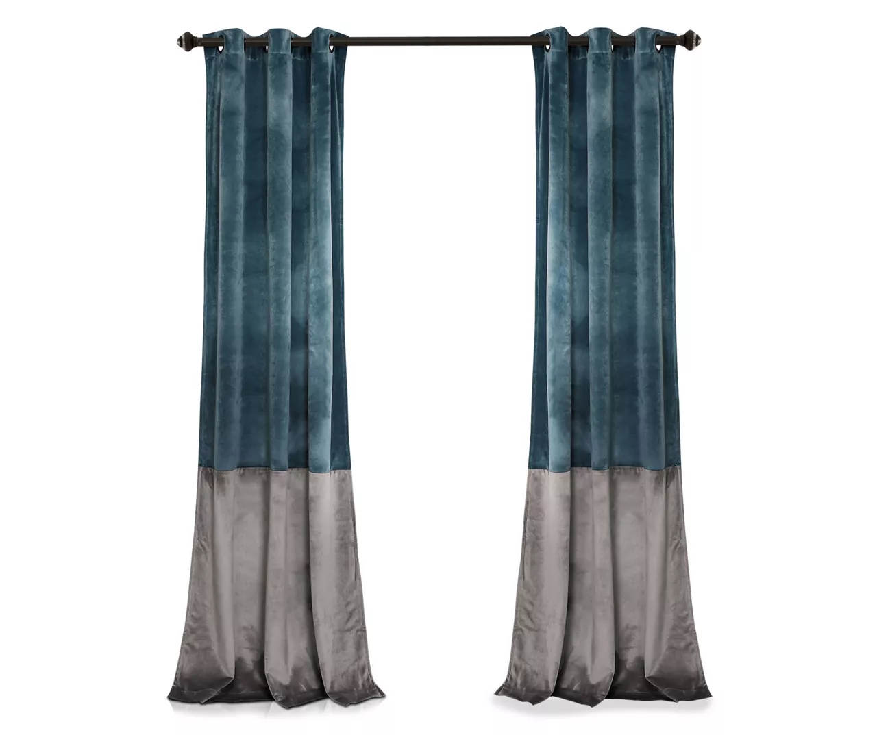 Prima Velvet Color Block Slate Blue & Gray Room-Darkening Grommet Curtain Panel Pair, (84") - Image 7