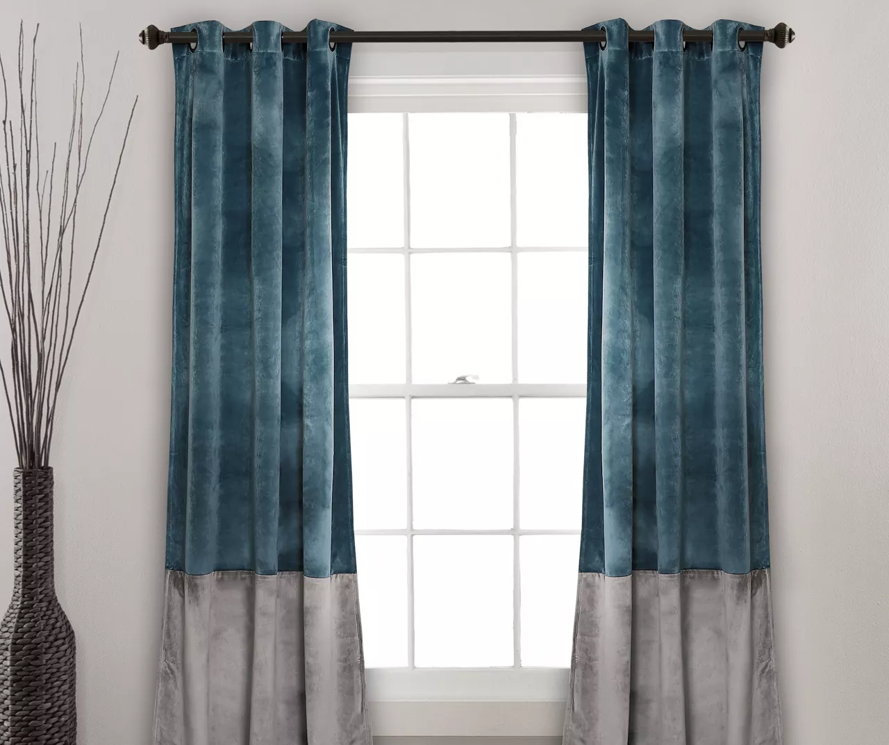 Prima Velvet Color Block Room-Darkening Grommet Curtain Panel Pair, (84") - Image 3