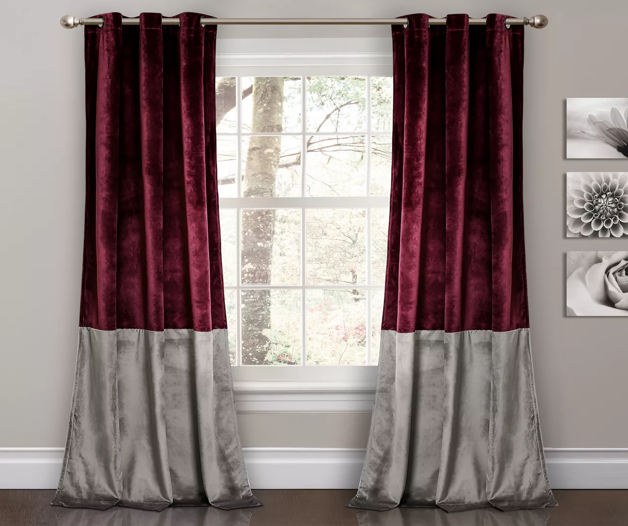 Prima Velvet Color Block Room-Darkening Grommet Curtain Panel Pair, (84") - Image 2