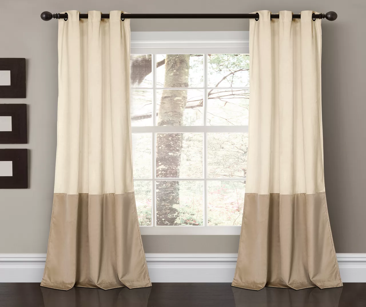 Prima Velvet Color Block Room-Darkening Grommet Curtain Panel Pair, (84")