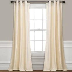 Prima Velvet Ivory Room-Darkening Grommet Curtain Panel Pair, (84")