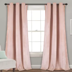 Prima Velvet Blush Room-Darkening Grommet Curtain Panel Pair, (84")