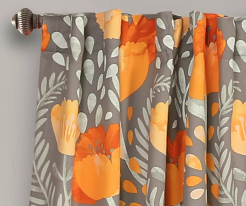 Poppy Garden Yellow & Gray Room-Darkening Back Tab Curtain Panel Pair, (95") - Image 2