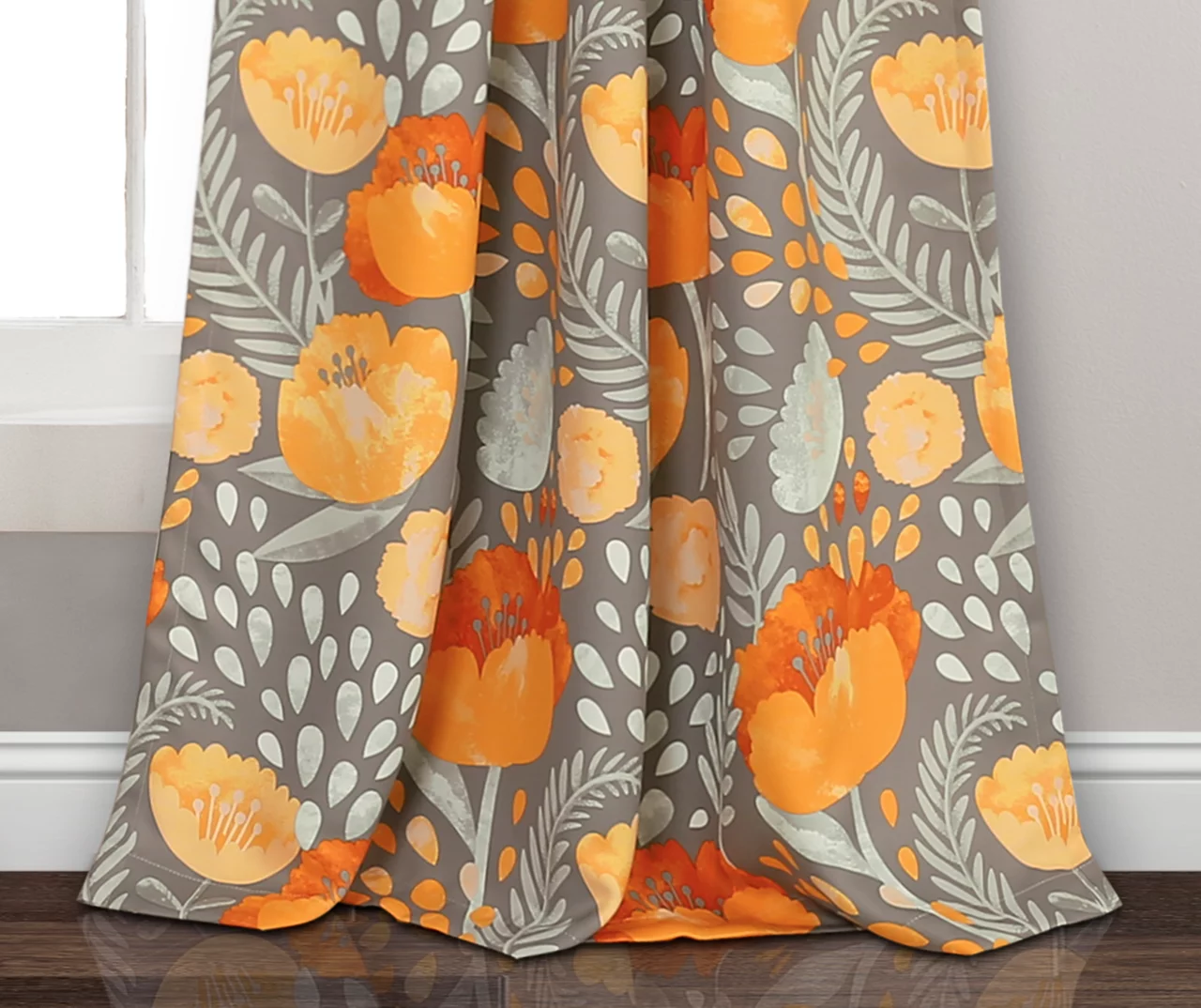 Poppy Garden Yellow & Gray Room-Darkening Back Tab Curtain Panel Pair, (95") - Image 4