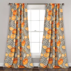 Poppy Garden Yellow & Gray Room-Darkening Back Tab Curtain Panel Pair, (108")