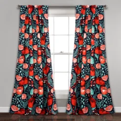 Poppy Garden Navy & Red Room-Darkening Back Tab Curtain Panel Pair, (95")