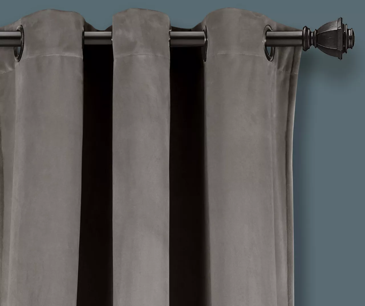 Prima Velvet Gray Room-Darkening Grommet Curtain Panel Pair, (108") - Image 2