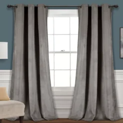 Prima Velvet Gray Room-Darkening Grommet Curtain Panel Pair, (108")