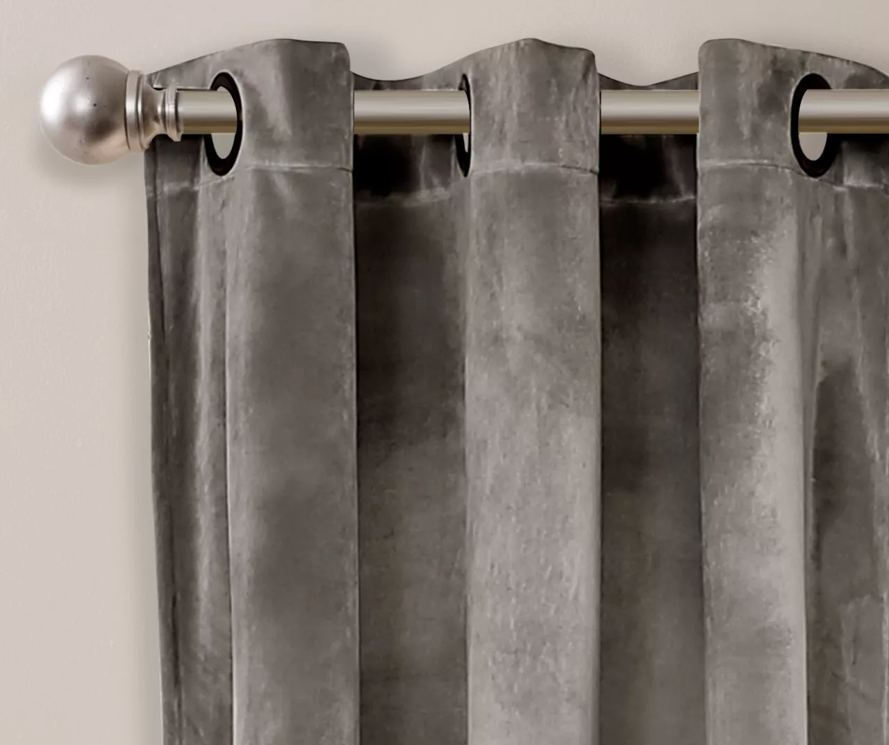 Prima Velvet Gray Room-Darkening Grommet Curtain Panel Pair, (95") - Image 2