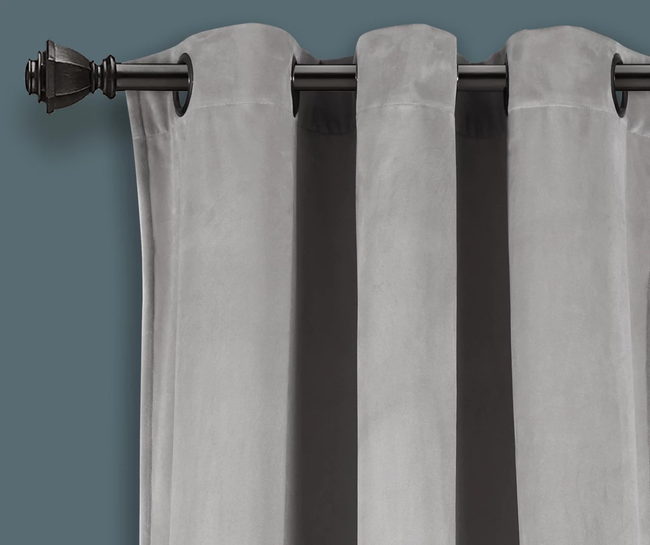 Prima Velvet Light Gray Room-Darkening Grommet Curtain Panel Pair, (84") - Image 2