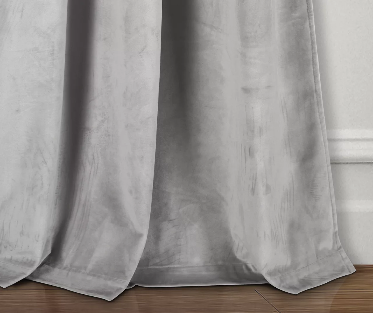 Prima Velvet Light Gray Room-Darkening Grommet Curtain Panel Pair, (84") - Image 3