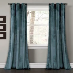 Prima Velvet Slate Blue Room-Darkening Grommet Curtain Panel Pair, (95")