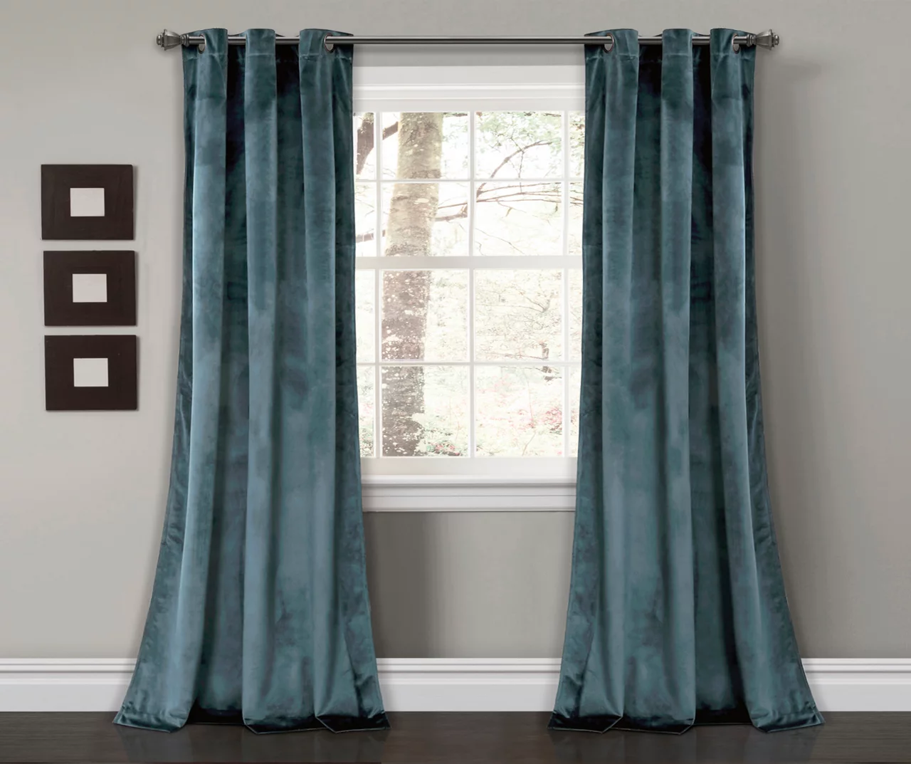 Prima Velvet Slate Blue Room-Darkening Grommet Curtain Panel Pair, (95")