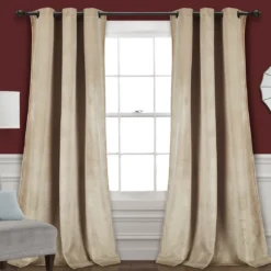 Prima Velvet Wheat Room-Darkening Grommet Curtain Panel Pair, (84")