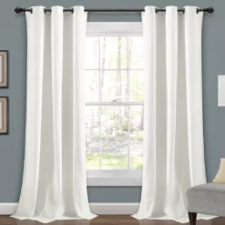Prima Velvet White Room-Darkening Grommet Curtain Panel Pair, (84")