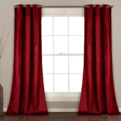 Prima Velvet Red Room-Darkening Grommet Curtain Panel Pair, (84")