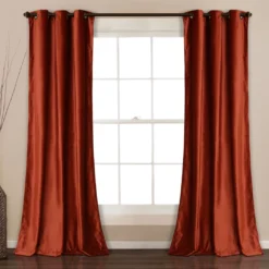 Prima Velvet Rust Room-Darkening Grommet Curtain Panel Pair, (84")