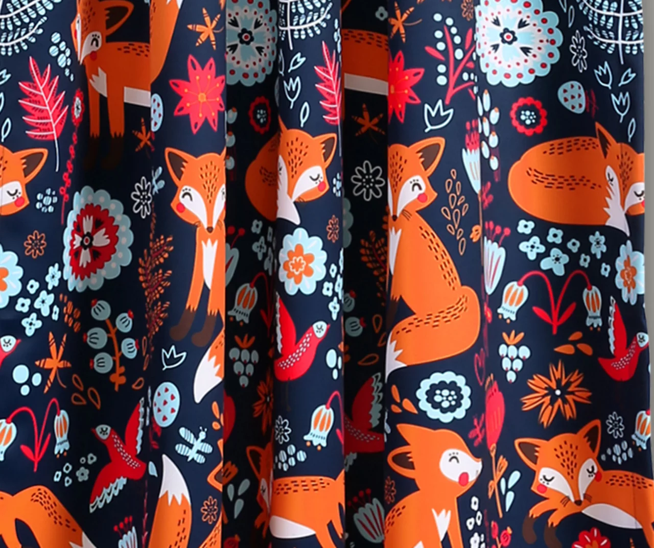 Pixie Fox Navy & Orange Room-Darkening Rod Pocket Curtain Panel Pair, (84") - Image 3