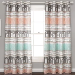 Llama Stripe Pink & Turquoise Room-Darkening Grommet Curtain Panel Pair, (84")