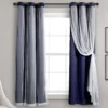 Lush Navy Blackout Grommet Curtain Panel Pair With Sheer Overlay, (63")