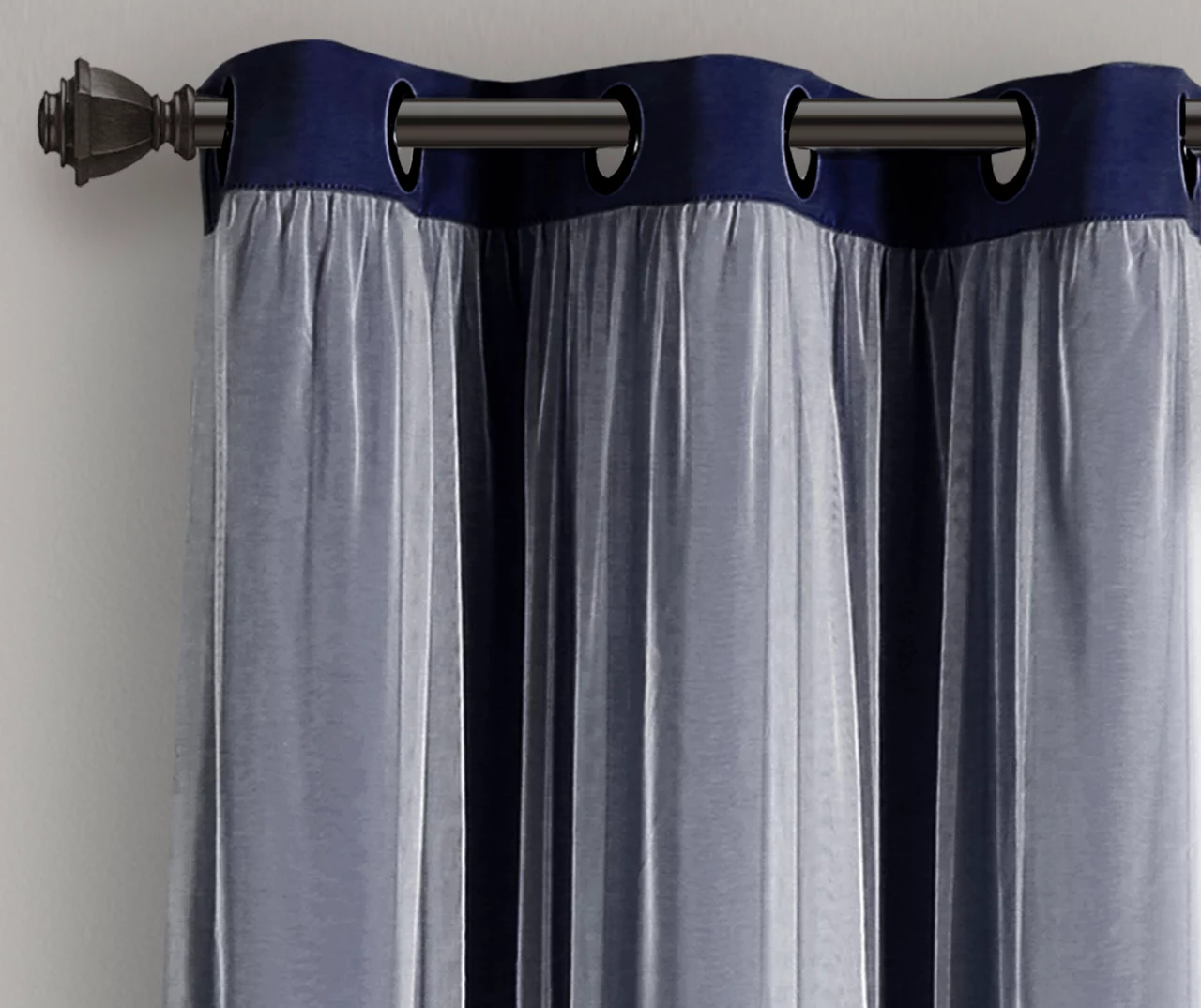Lush Navy Blackout Grommet Curtain Panel Pair With Sheer Overlay, (63") - Image 5