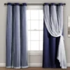 Lush Navy Blackout Grommet Curtain Panel Pair With Sheer Overlay, (84")