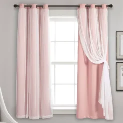 Lush Pink Blackout Grommet Curtain Panel Pair With Sheer Overlay, (63")