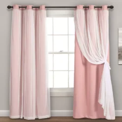 Lush Pink Blackout Grommet Curtain Panel Pair With Sheer Overlay, (84")