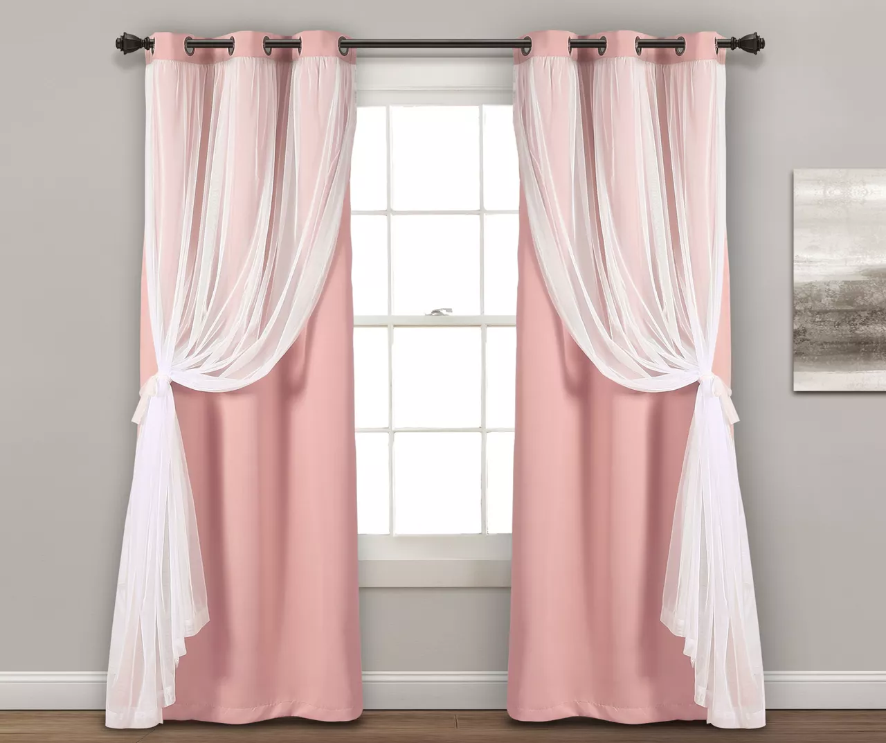 Lush Pink Blackout Grommet Curtain Panel Pair With Sheer Overlay, (84") - Image 3