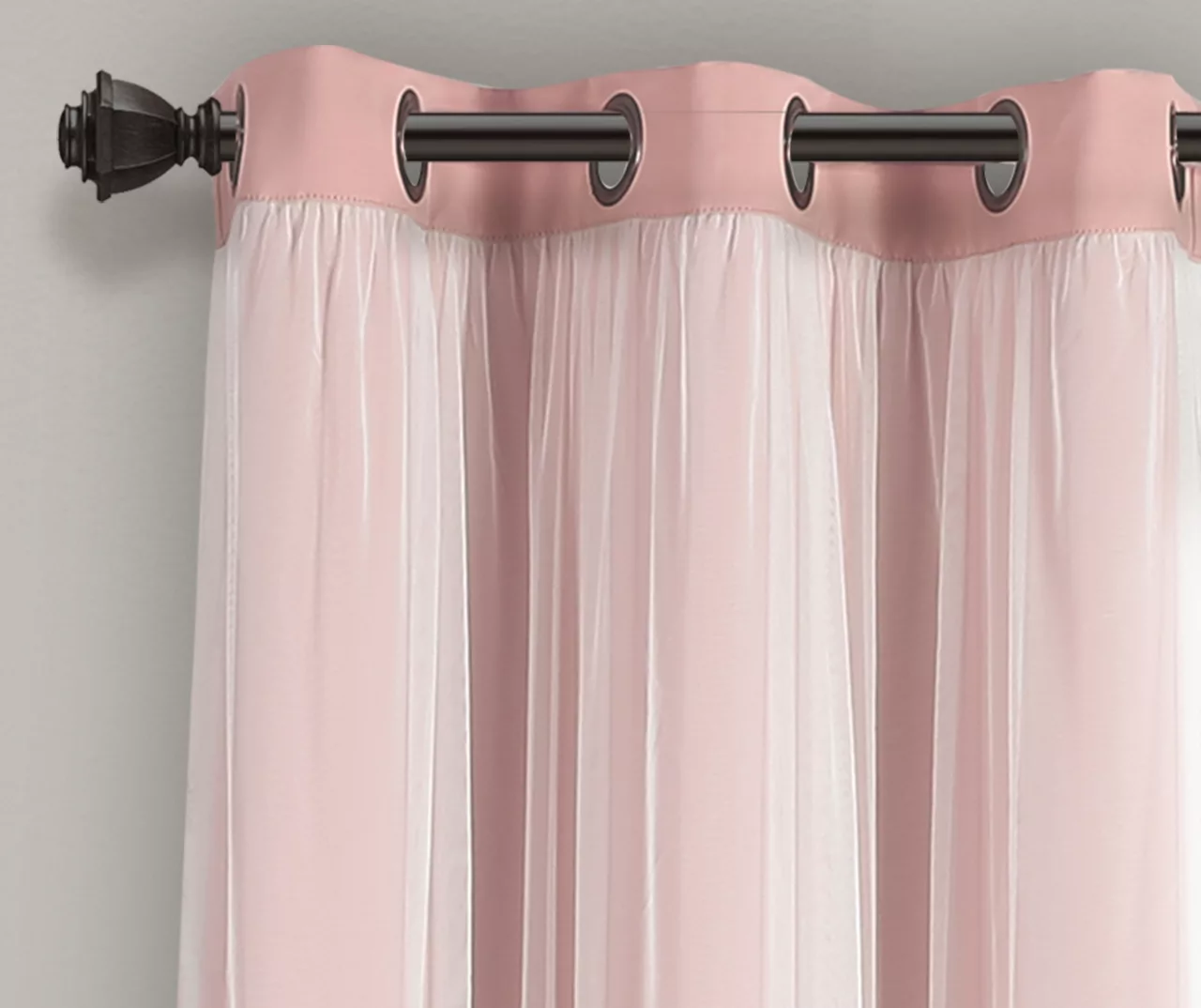 Lush Pink Blackout Grommet Curtain Panel Pair With Sheer Overlay, (84") - Image 5