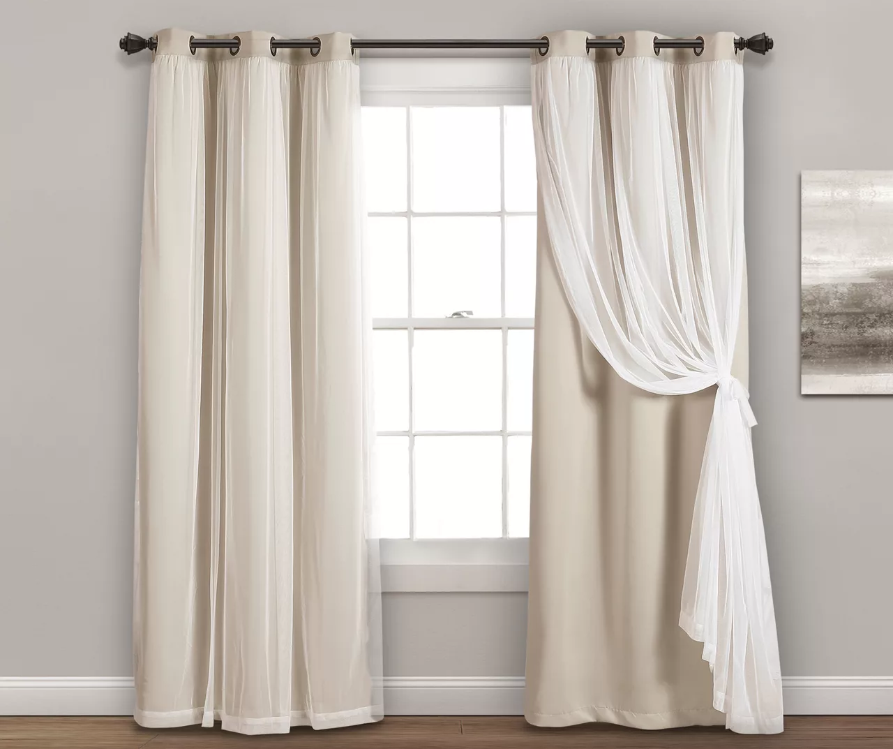 Lush Wheat Blackout Grommet Curtain Panel Pair With Sheer Overlay, (108")
