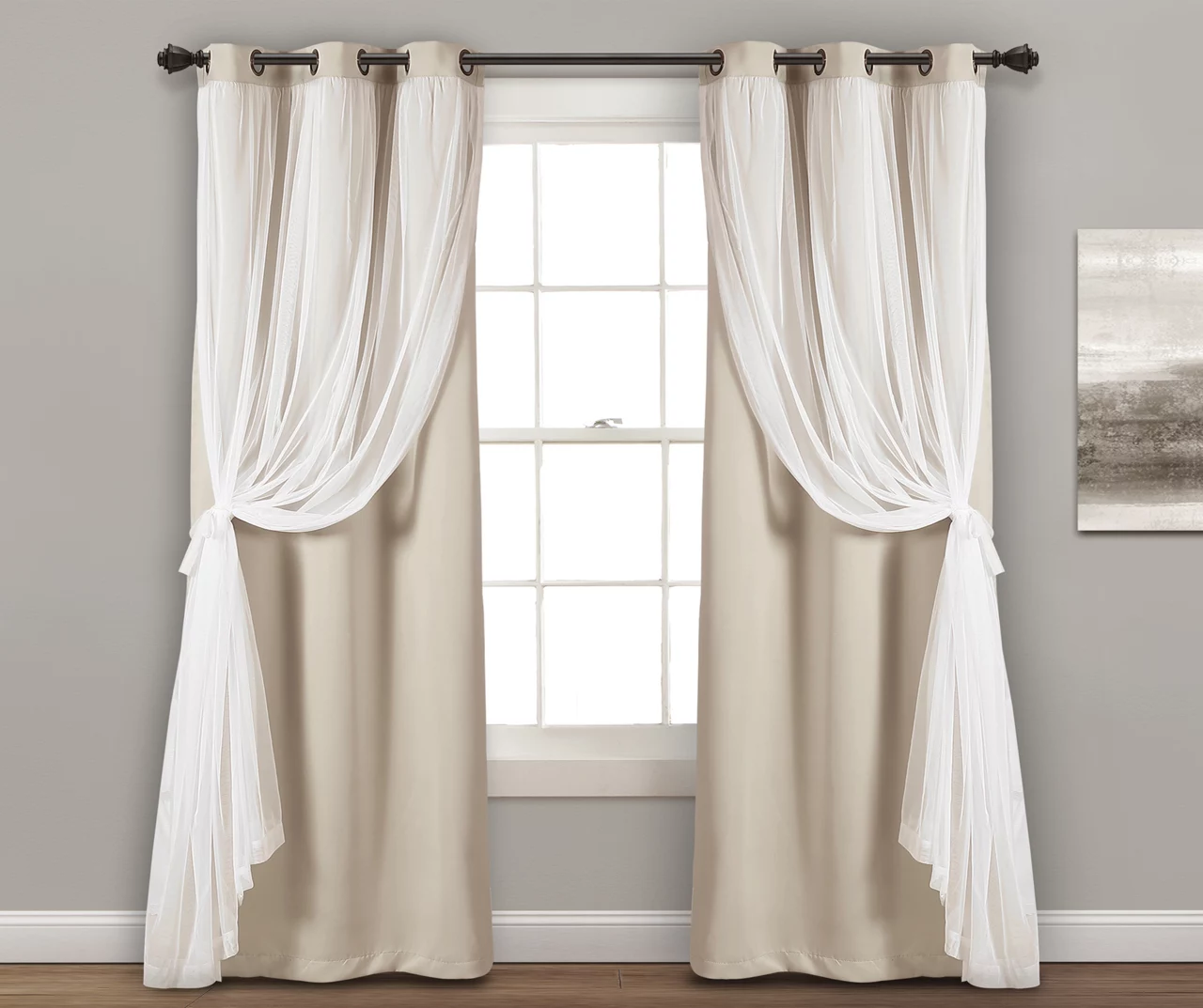 Lush Wheat Blackout Grommet Curtain Panel Pair With Sheer Overlay, (108") - Image 3