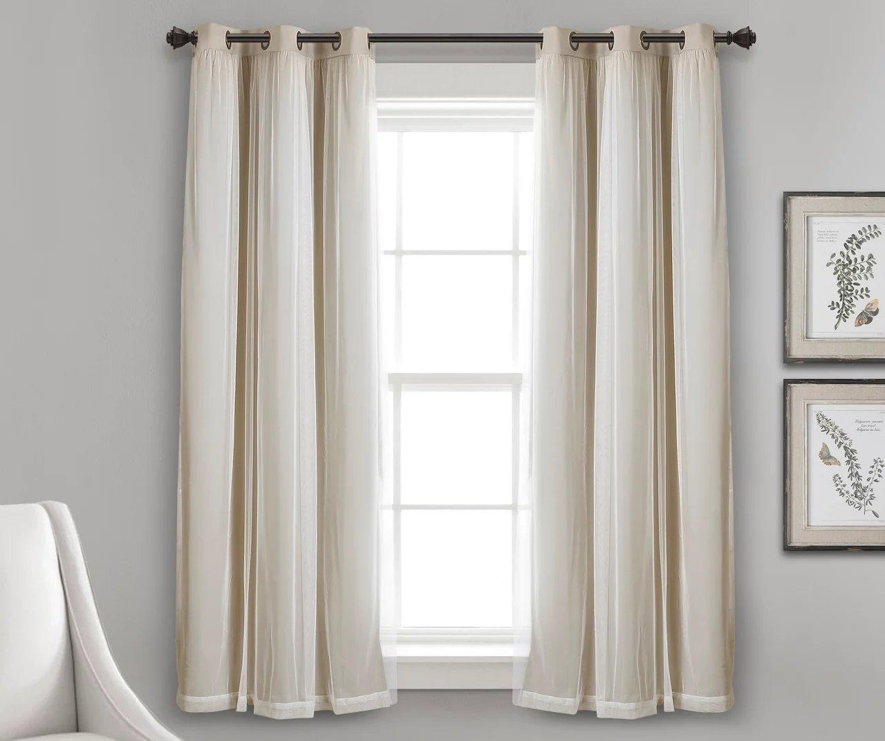 Lush Wheat Blackout Grommet Curtain Panel Pair With Sheer Overlay, (63") - Image 2