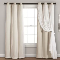 Lush Wheat Blackout Grommet Curtain Panel Pair With Sheer Overlay, (84")