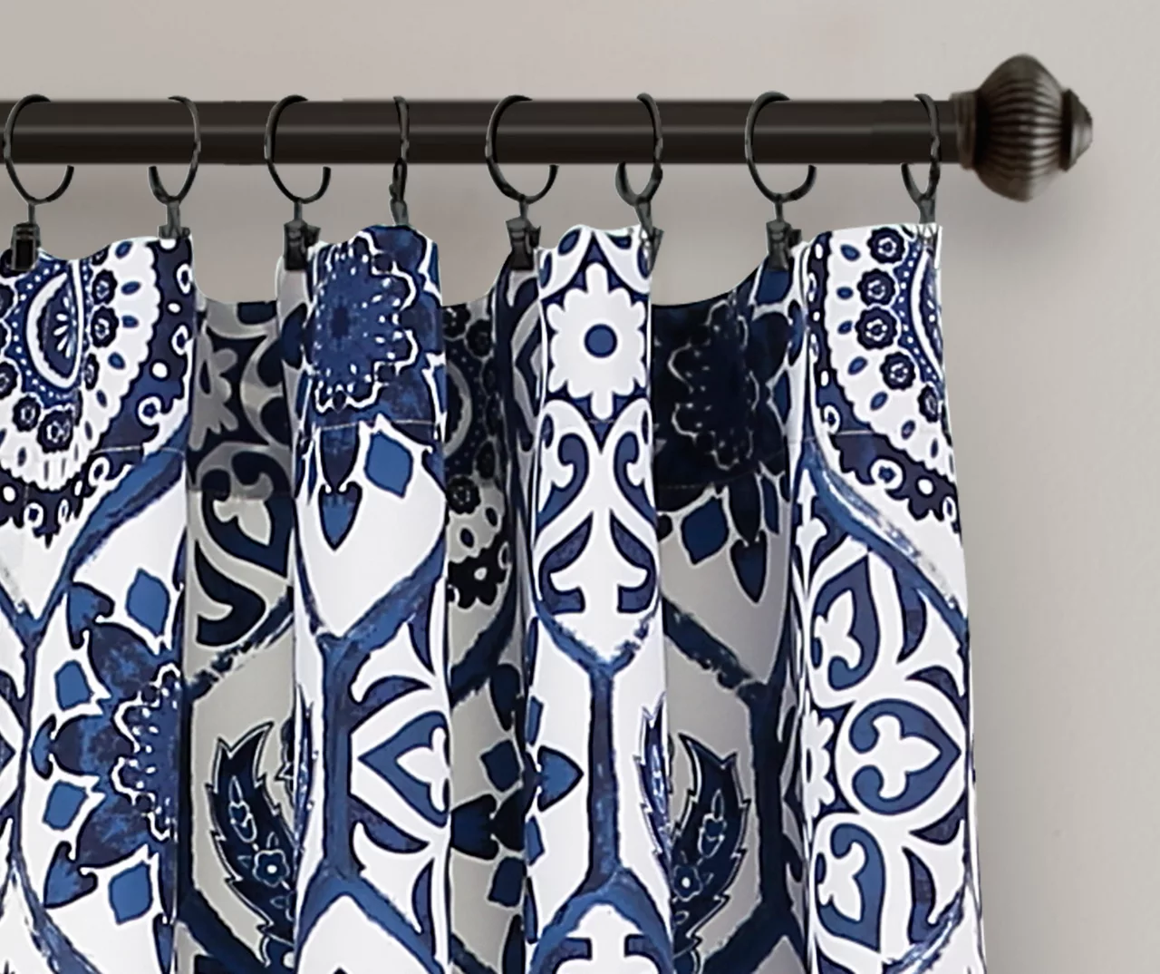 Navy Floral Medallion Room-Darkening Rod Pocket Curtain Panel Pair, (84") - Image 2