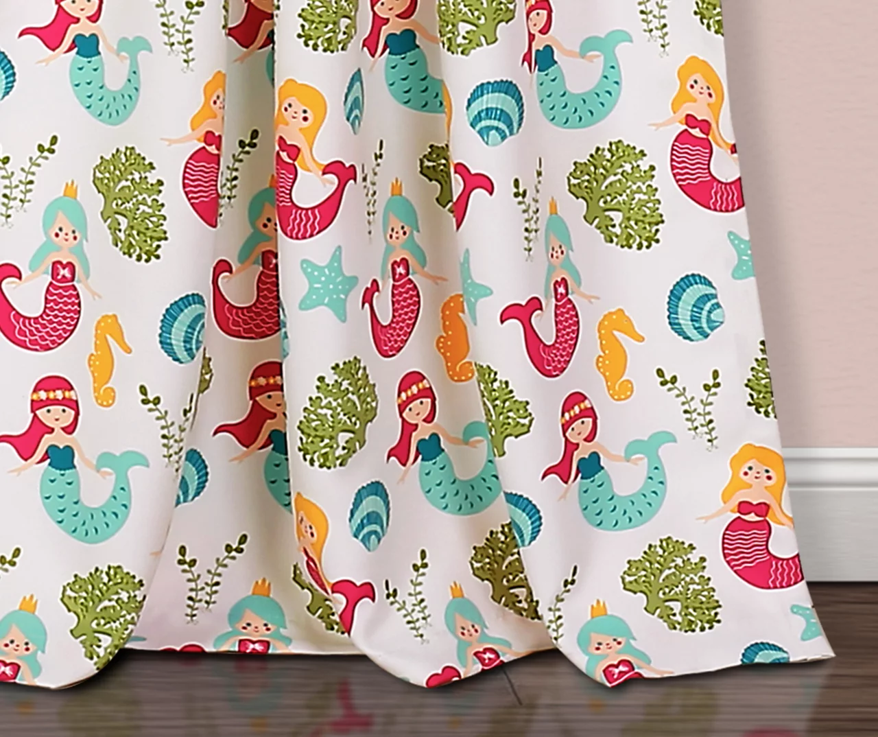 Mermaid Waves Green & Aqua Room-Darkening Rod Pocket Curtain Panel Pair, (84") - Image 2