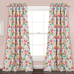 Mermaid Waves Green & Aqua Room-Darkening Rod Pocket Curtain Panel Pair, (84")