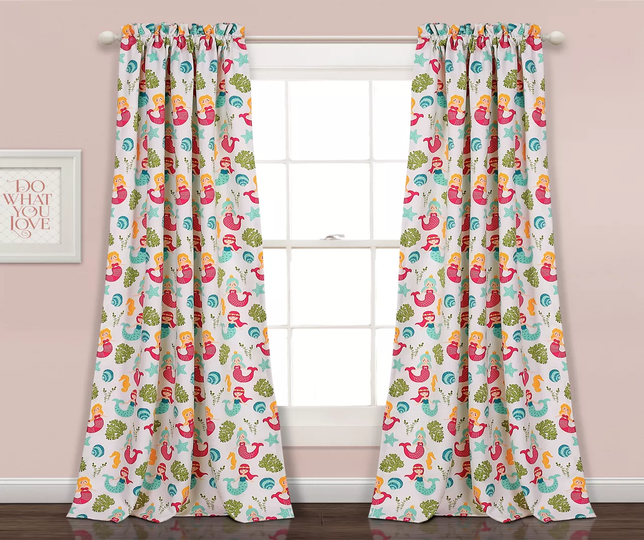 Mermaid Waves Green & Aqua Room-Darkening Rod Pocket Curtain Panel Pair, (84")