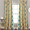 Mid-Century Geo Turquoise & Orange Room-Darkening Back Tab Curtain Panel Pair, (84")