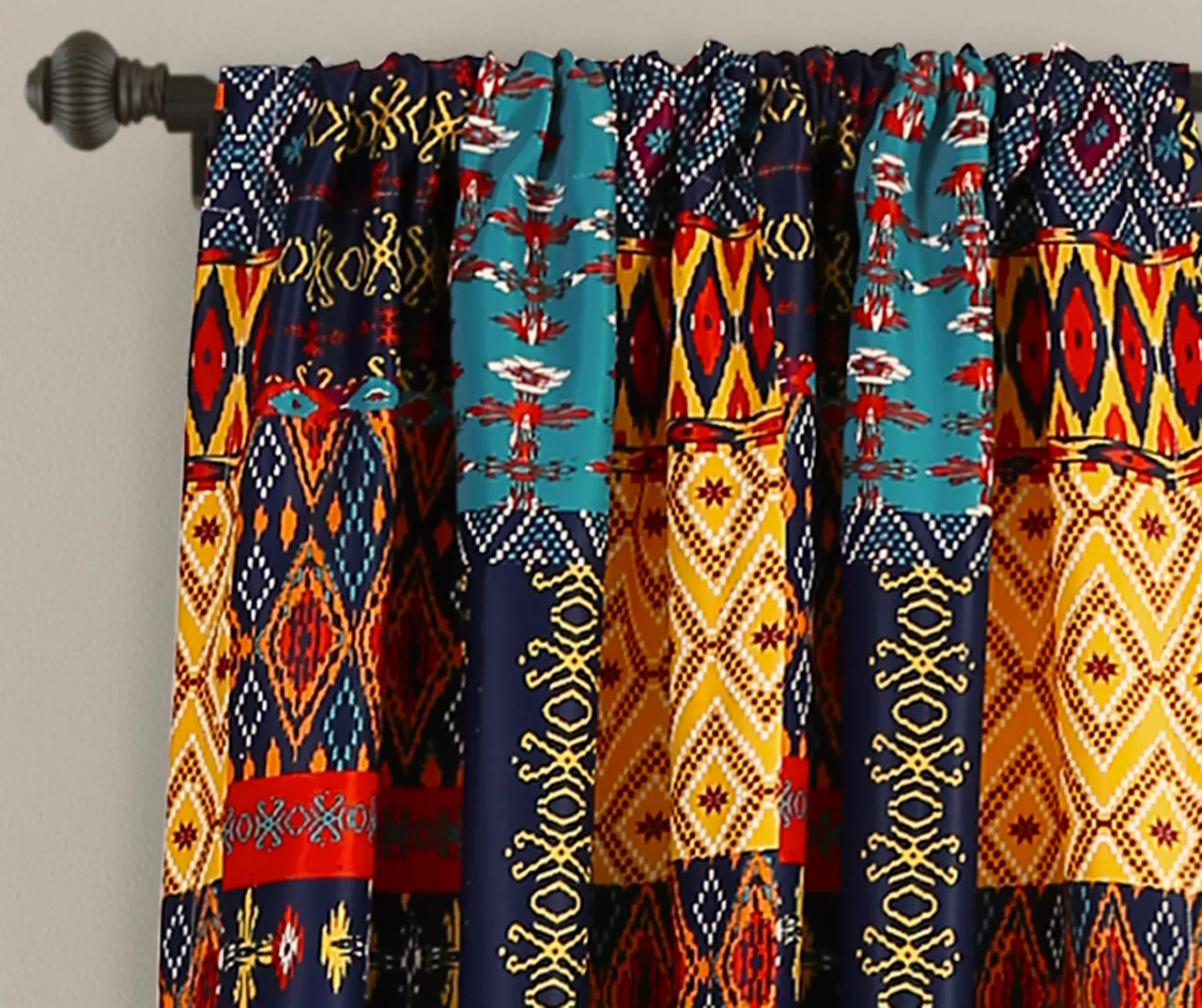 Misha Blue & Yellow Patchwork Room-Darkening Rod Pocket Curtain Panel Pair, (84") - Image 2